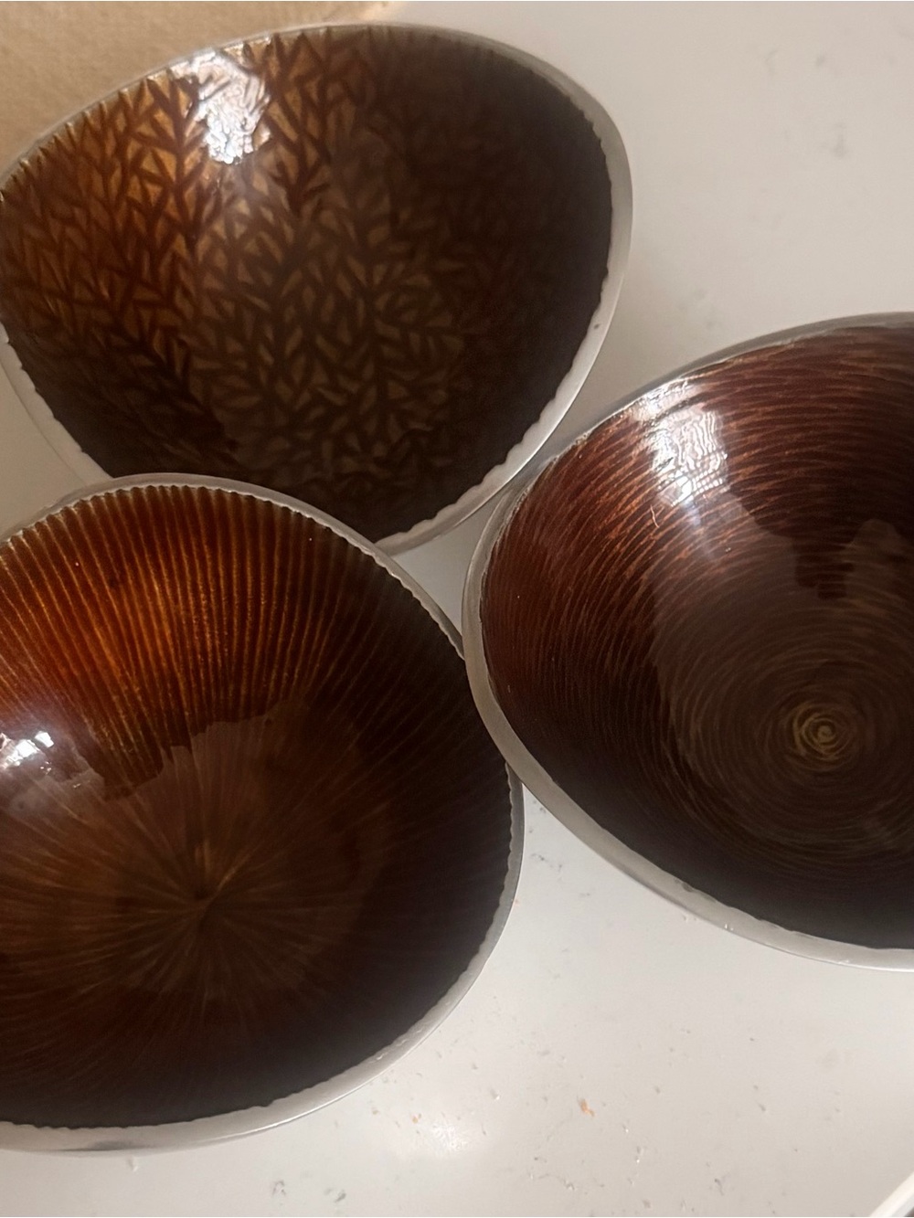 Set of Three Brown Glazed Ceramic snack Bowls